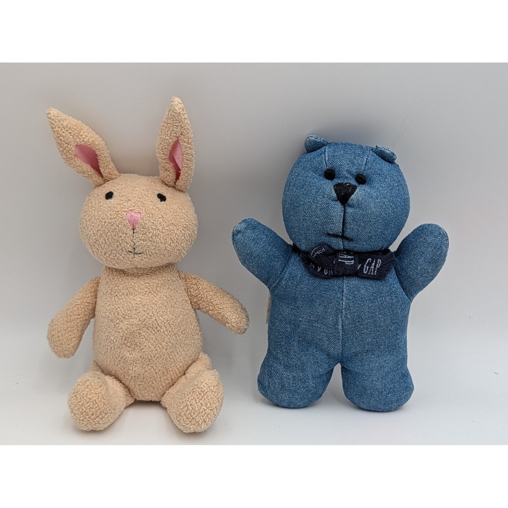 Baby Gap Plush Blue Denim Bear Tan Bunny Rabbit Lot Stuffed Animal